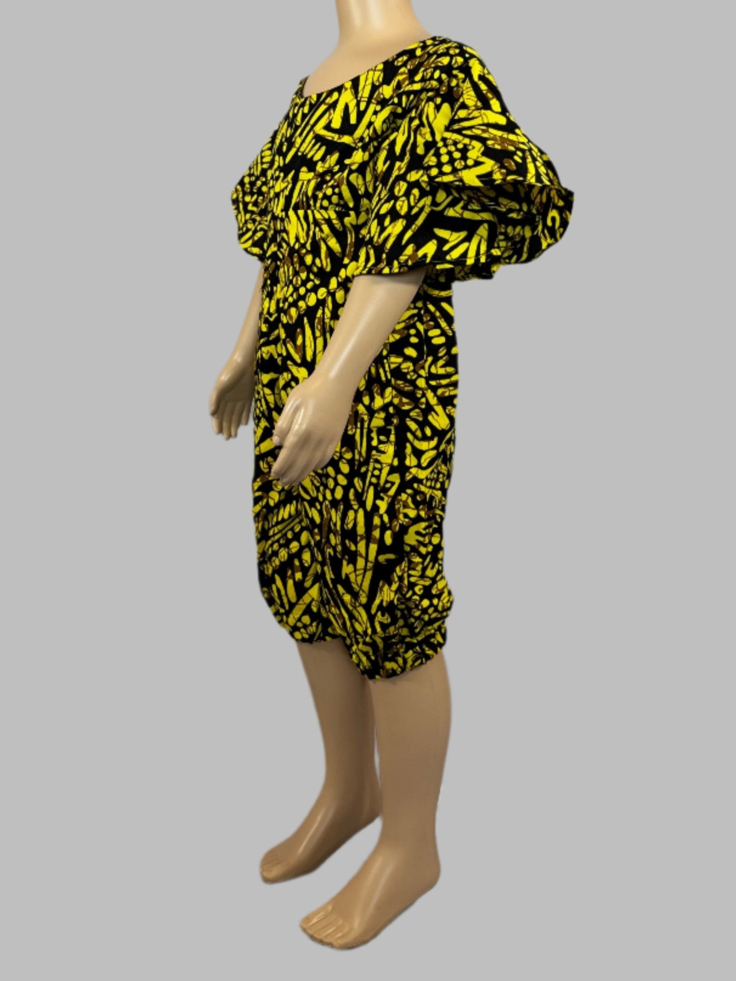 Vibrant Yellow and Black Patterned Girl Jumpsuit