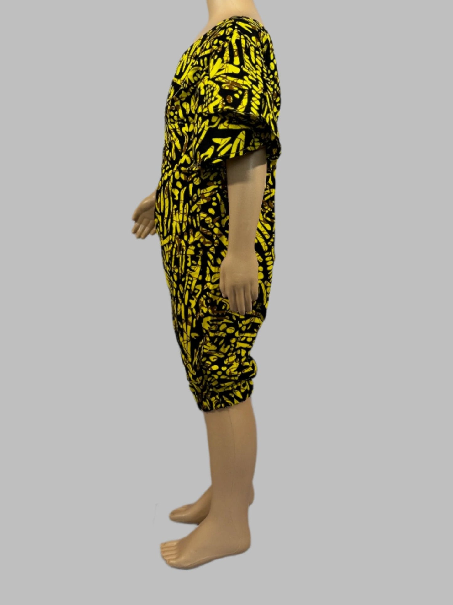 Vibrant Yellow and Black Patterned Girl Jumpsuit