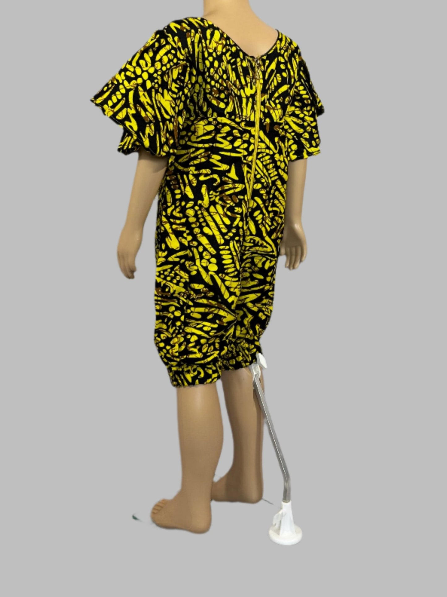 Vibrant Yellow and Black Patterned Girl Jumpsuit