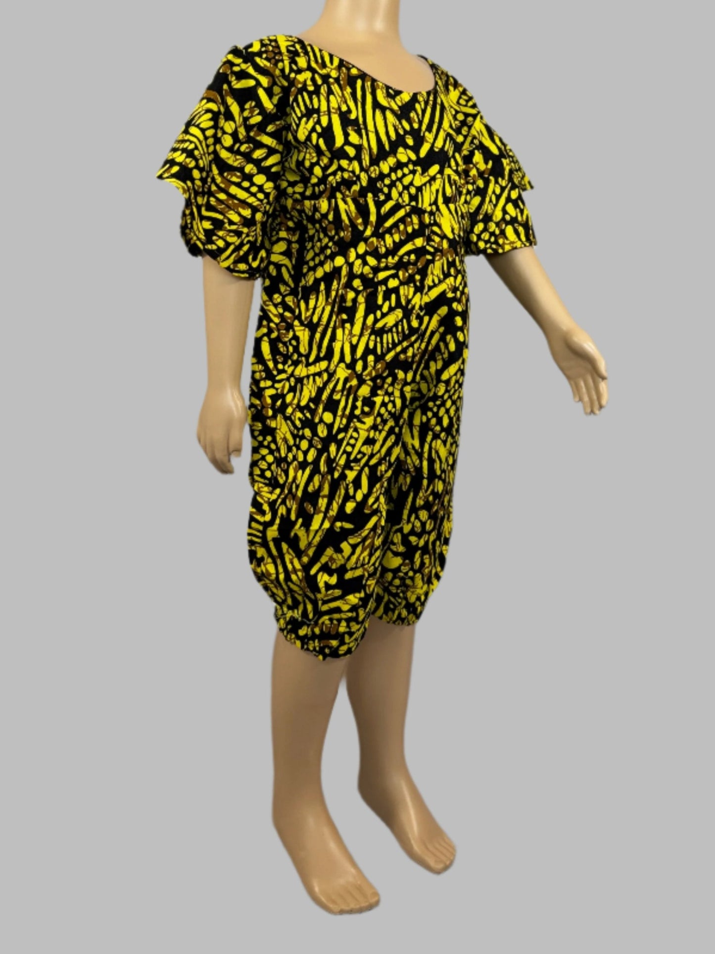 Vibrant Yellow and Black Patterned Girl Jumpsuit