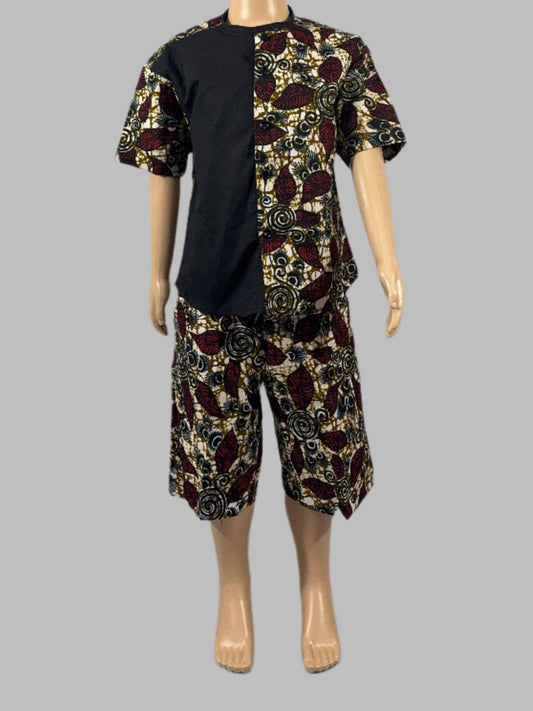 Bohemian Blossom Mixed-Print Boy Shirt and Short set