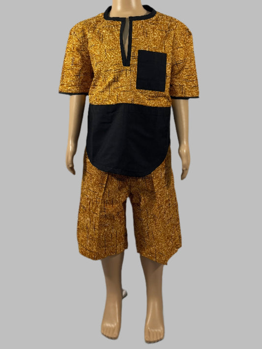 Stylish Mustard Print Boy Tunic and Shorts Set