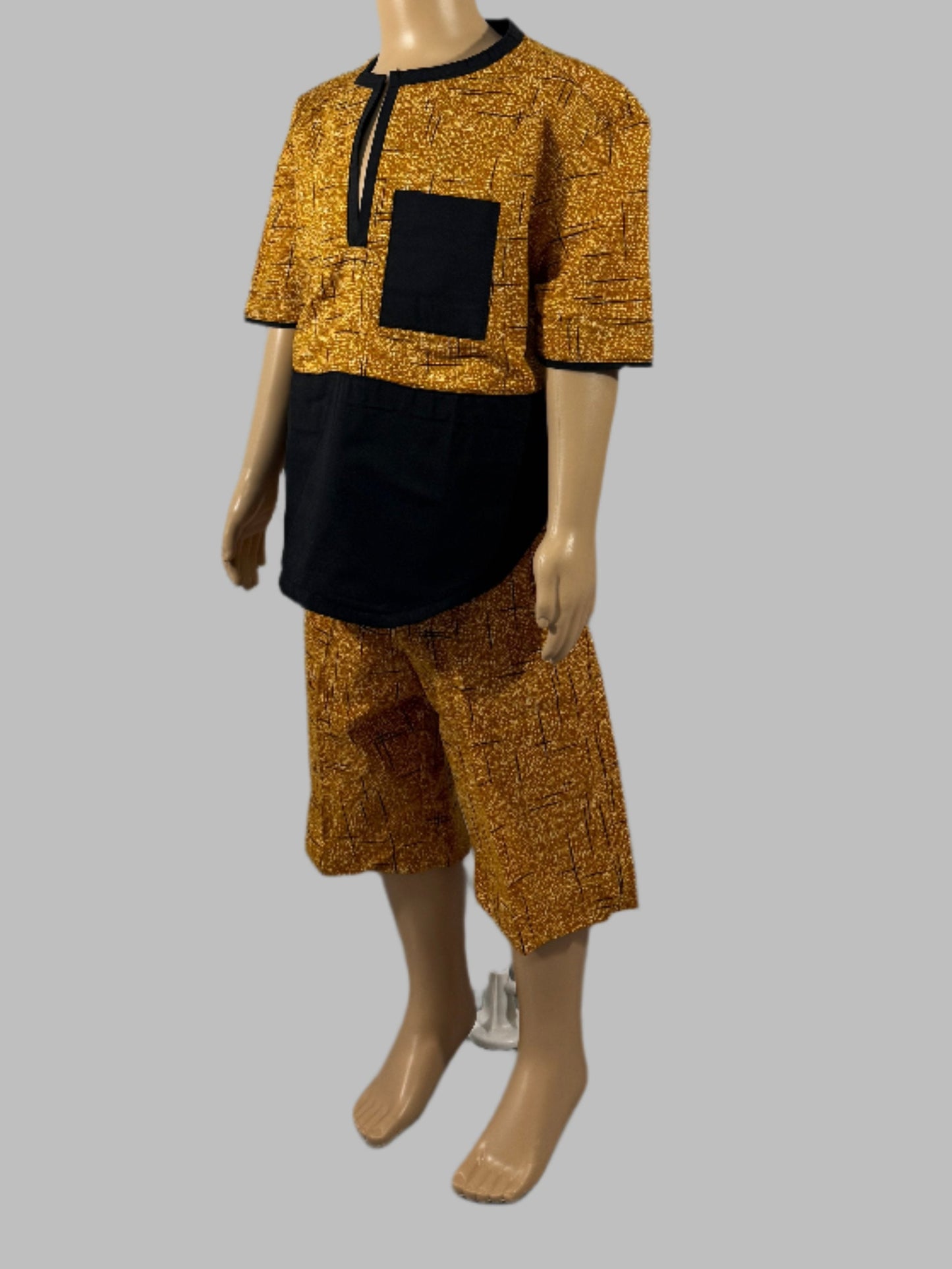 Stylish Mustard Print Boy Tunic and Shorts Set