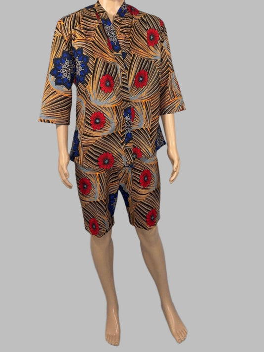 Golden Bloom Kimono Shirt for Men - Red Floral Design