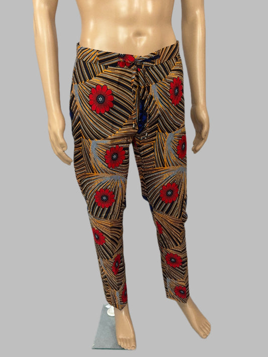 Golden Bloom Pants for Men - Red Floral Design