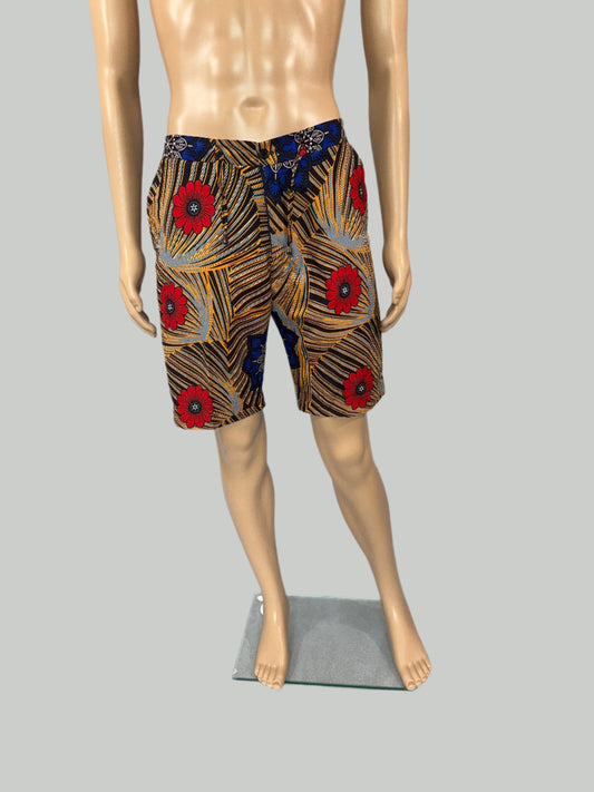 Golden Bloom Shorts for Men - Red Floral Design