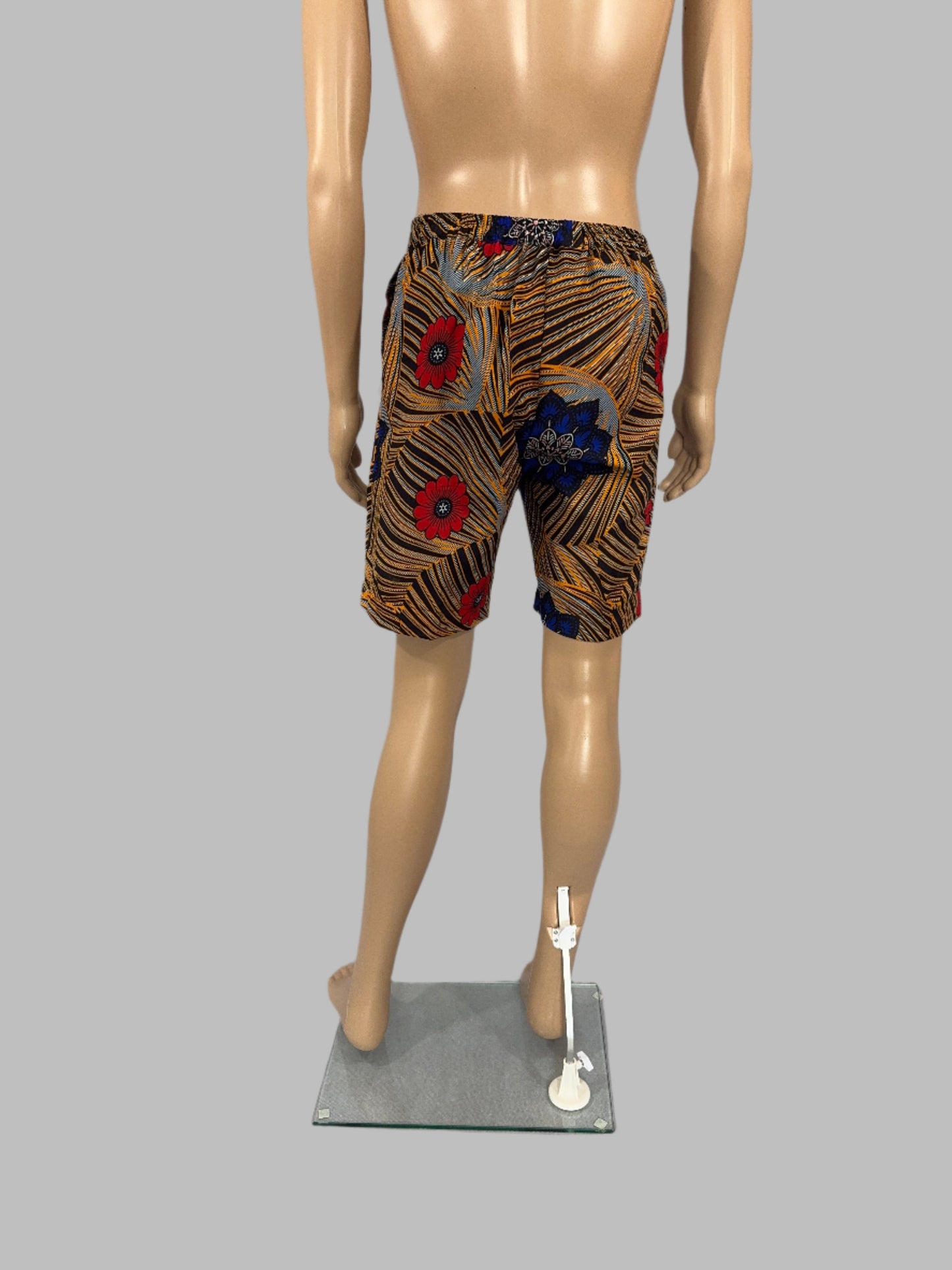 Golden Bloom Shorts for Men - Red Floral Design