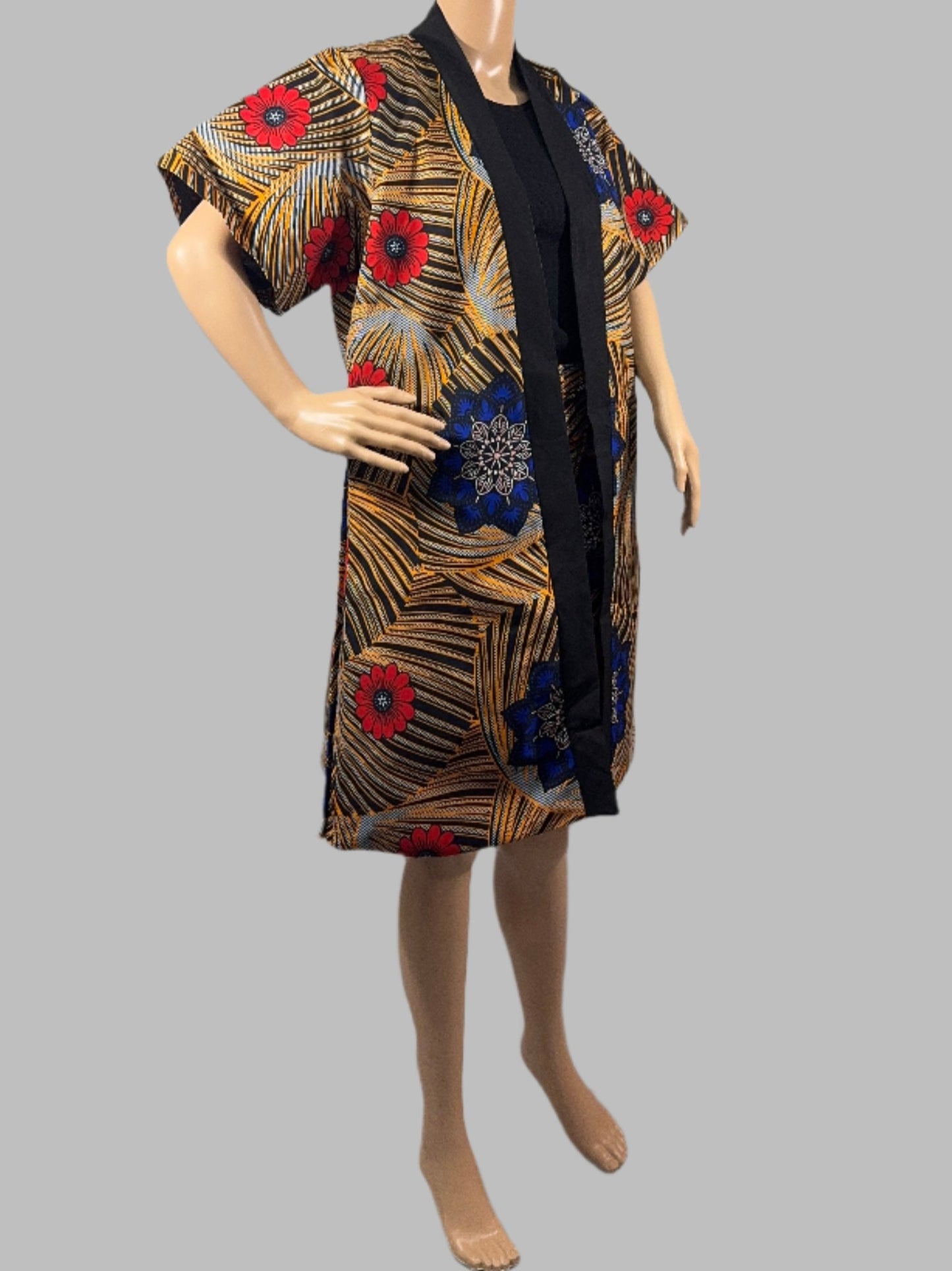 Golden Bloom Kimono Jacket and Short for Ladies - Red Floral Design