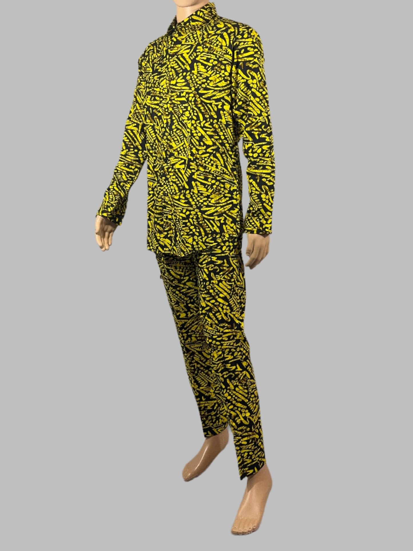 Vibrant Yellow and Black Matching Pants for Men