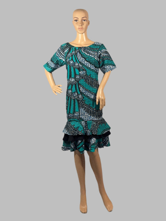 Teal Harmony Layered Ruffle Dress for Ladies